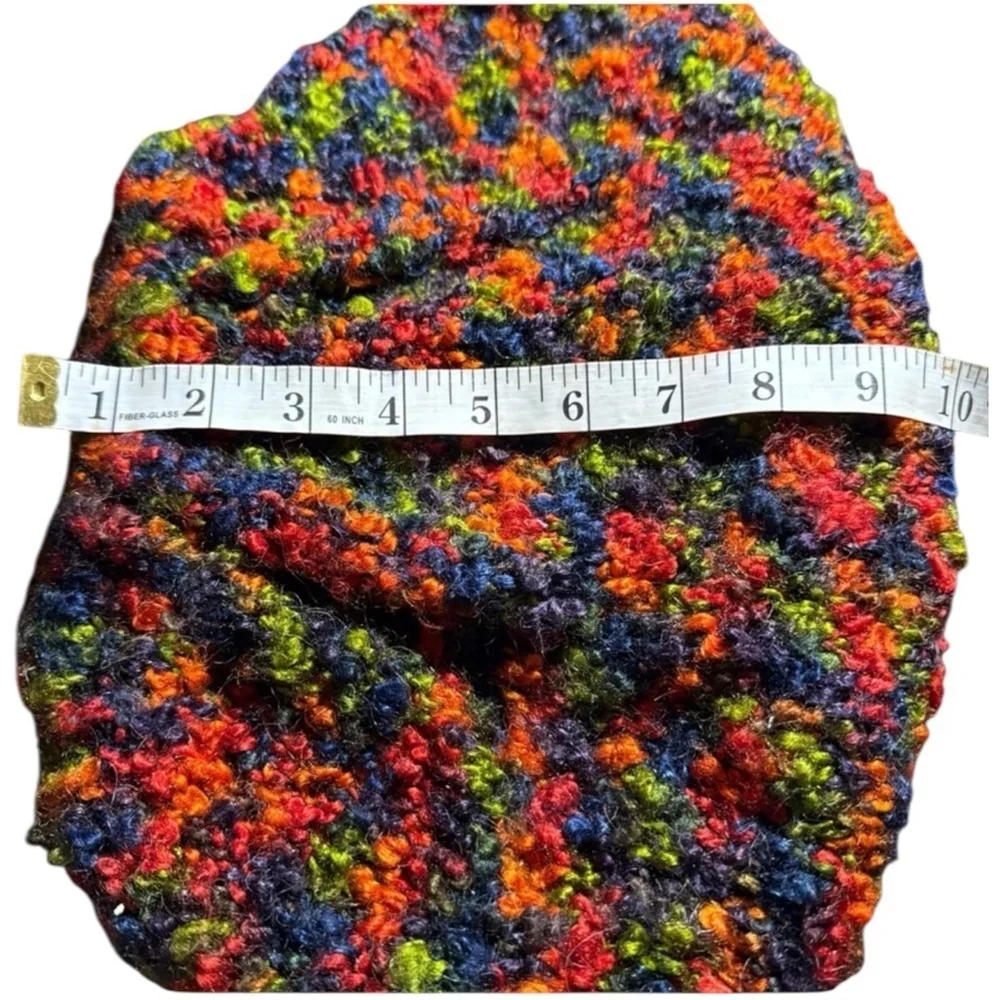 Hand-knitted Vtg.Boho Bag w/Raffia Handles Chunky Yarn Fully Lined Cottagecore